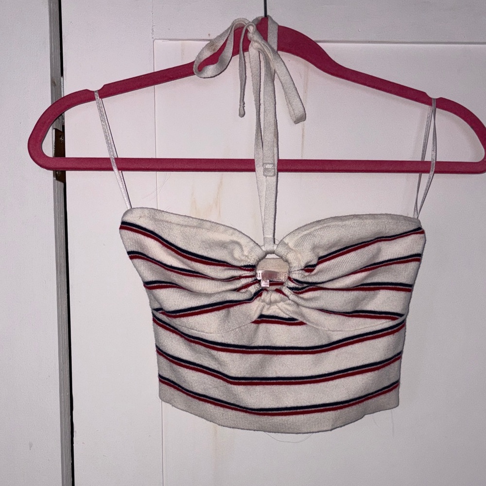 Chic Striped Crop Top with Halter Neck
